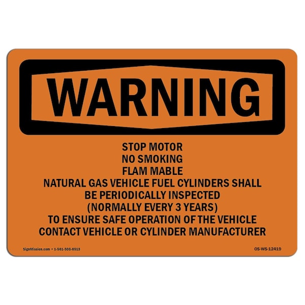 OSHA Stop Motor No Smoking Flammable Gas Natural 24in X 18in Rigid Plastic, 18" W, 24" L, Landscape